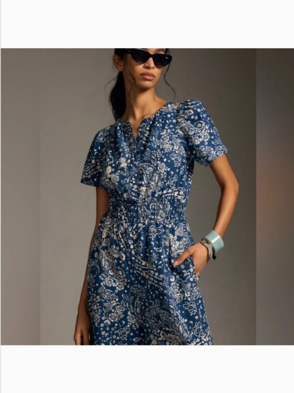 Anthropologie The Somerset Wide Leg Jumpsuit Blue White Floral L Short Sleeve - Picture 14 of 16